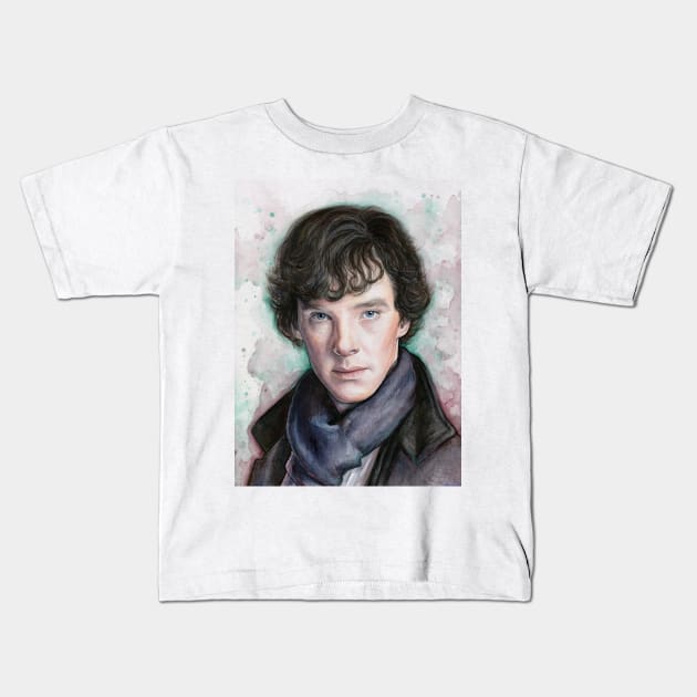 Sherlock Watercolor Kids T-Shirt by Olechka